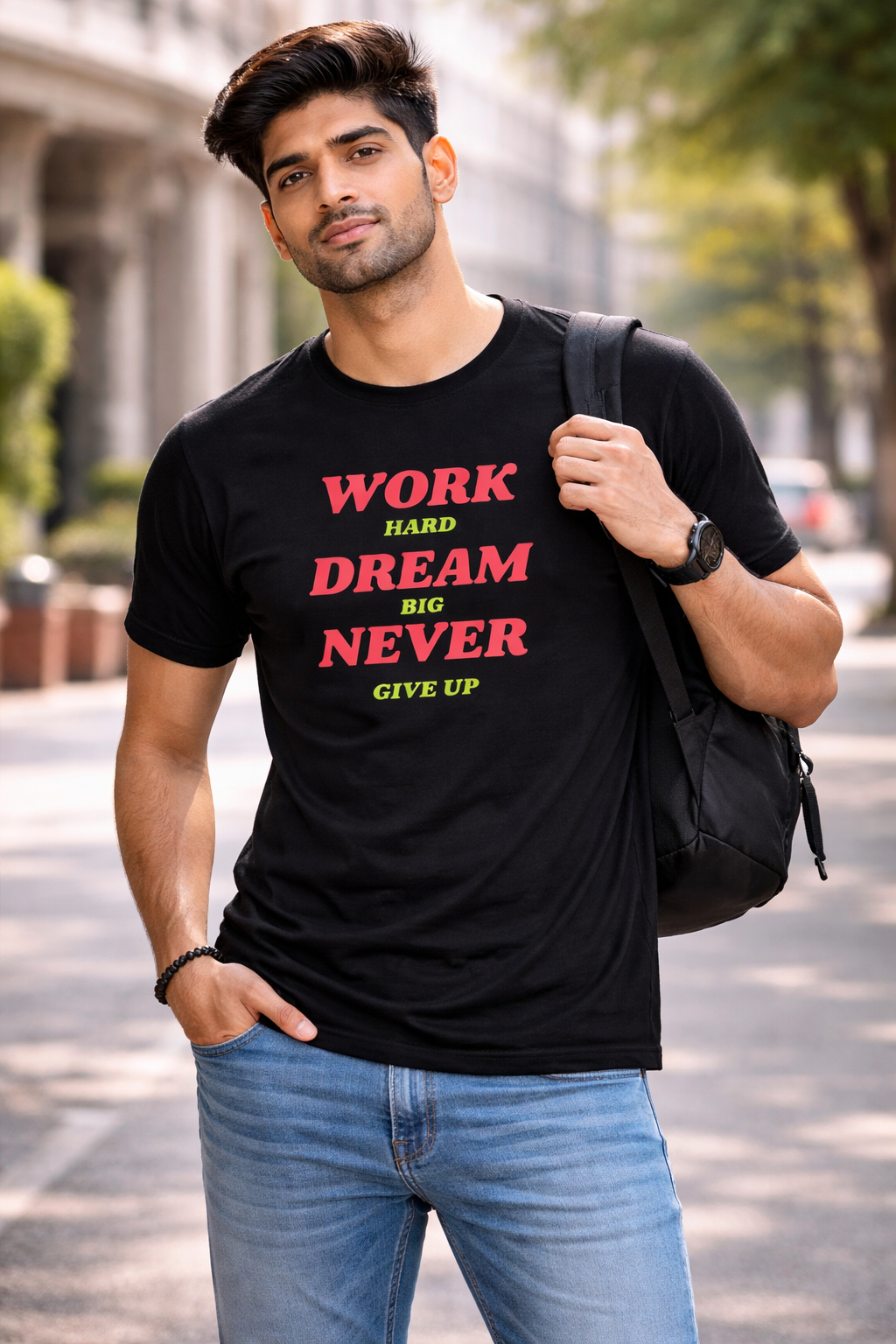 Work Hard Dream Big Never GiveUp Unisex Classic Crew T-Shirt