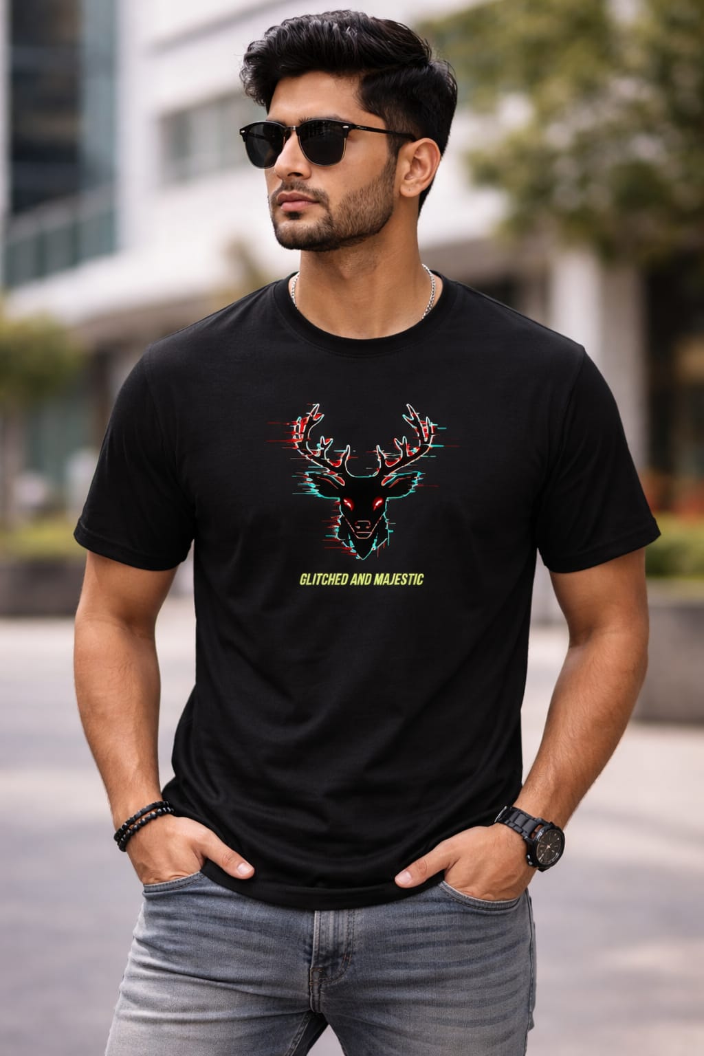 Glitched Majestic Deer Unisex Supima T-Shirt